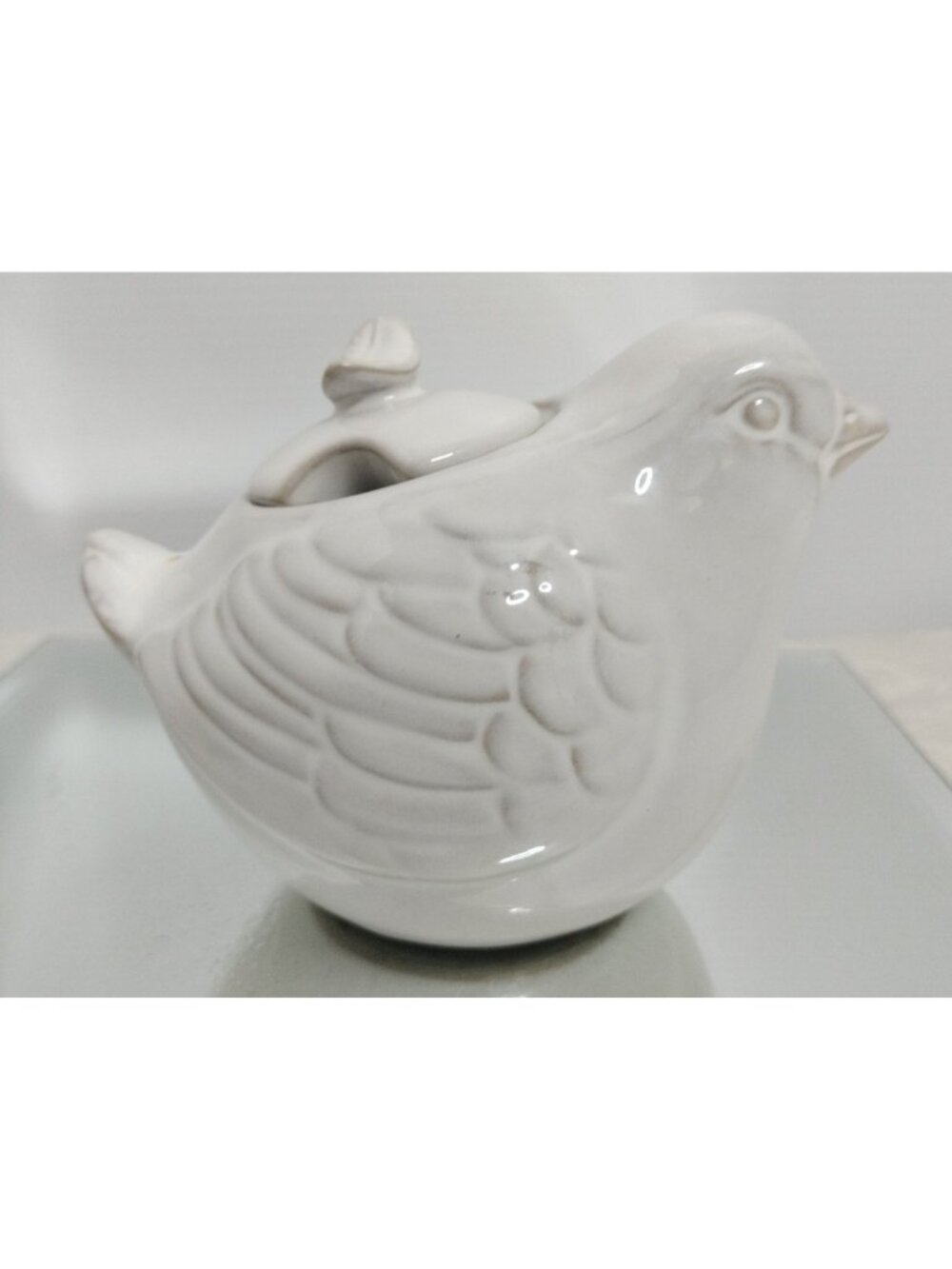 World Market Songbird Dove Farmhouse White Washed Ceramic Sugar